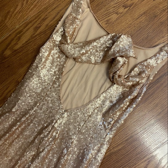 Vintage 90’s Y2K Gold Sequin Gown Homecoming Dress Cowl Backless Dress Prom - Picture 9 of 16